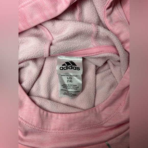 adidas Girls Large Light Pink Hoodie Sweatshirt Pullover Kangaroo Pocket Logo - Picture 7 of 7